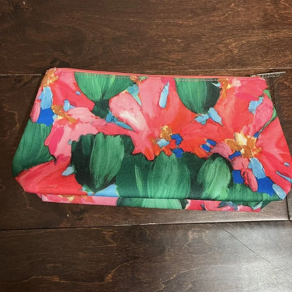 LuLu Dk For Clinique Large Flower Makeup Cosmetic Zip Up Travel Bag